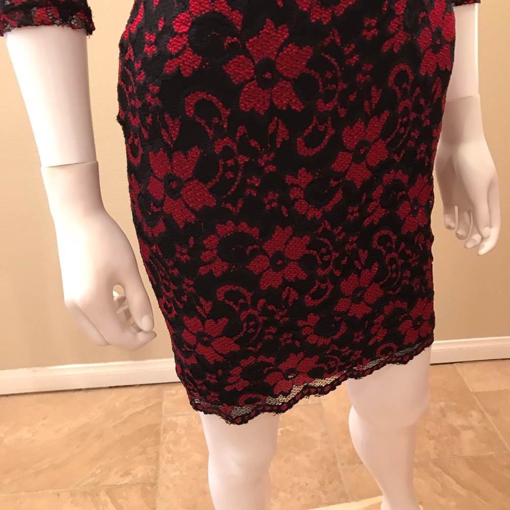 Almost Famous Lace Mini Dress Size Medium Junior Black Red Romantic Vamp Goth - Picture 6 of 15